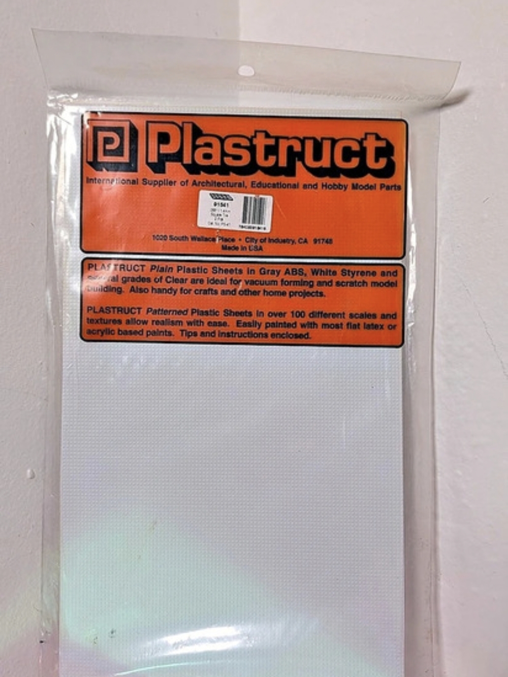 Plastruct PS-41 Square Tile Patterned Sheet.055" White